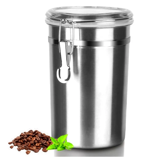 Walktosun Airtight Coffee Canister with Clear Lids, Large Container for Ground Coffee 1.8L/62 floz Stainless Steel Storage Container Jar for Coffee Bean, Cereal, tea, Flour, Sugar (Sliver)