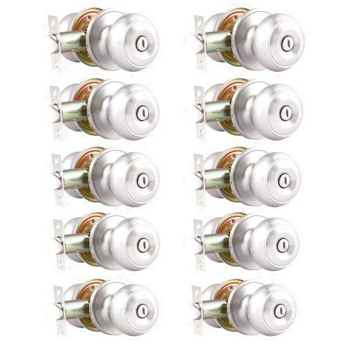 Probrico 10 Pack Round Privacy Door Knob(Thumb Turn Lock on The Inside), Keyless Doorknobs Interior/Exterior Lockset,Privacy Knobs for Bedroom/Bathroom,Satin Nickel Modern Design Door Hardware