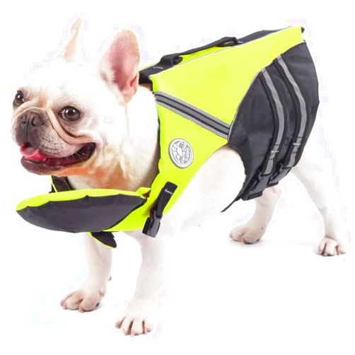 Petglad French Bulldog Life Jacket, Life Vest with Chin Float Rescue Handle for Corgi Pug, Adjustable High Visibility Flotation Swim Vest for Swimming Boating (Green)