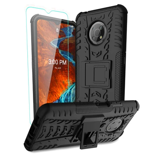 Iokmax for Nokia G300 Case,Nokia G300 Case with HD Screen Protector, [Military Grade] Heavy Duty Nokia G300 Protective Case Dual Layer [Shockproof] Hybrid Kickstand Cover Case for Nokia G300 (Black)