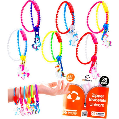 UpBrands 36 Valentines Day Cards for Kids School – Unicorn Zipper Fidget Bracelets with Matching Cards for Classroom Exchange & Non-Candy Gifts