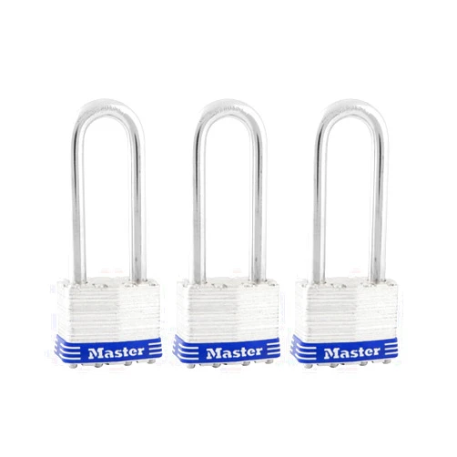 Master Lock Silver Outdoor Keyed-Alike Padlocks with Keys, Extra Long Shackle Lock for Gate, Fence, Shed, or Other Equipment, 3 Pack, 1TRILJ
