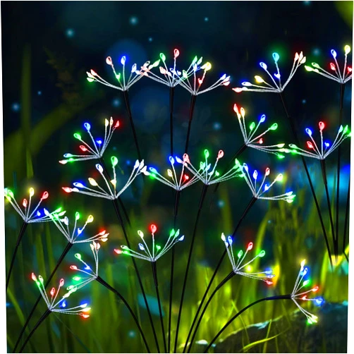 YaaFen Solar Garden Lights Outdoor Waterproof, 2 Pack Twinkling Solar Firework Lights 16 Heads 160 LED with 2 Modes, Solar Powered Decorative Swaying Lights for Outside Patio, Garden Decor, Multi-Color
