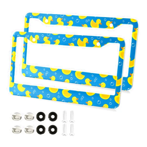 ALAZA Yellow Bubbles Rubber Duck Blue License Plate Frames, 2 Pack License Plate Covers, Universal Aluminum Car Tag Frames for US Canada Standard 12 x 6 inch