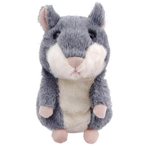 Qwifyu Talking Hamster, Interactive Stuffed Plush Animal Talking Toy Cute Sound Effects with Repeats Your Said Voice, Best Buddy for Kids Gift Age 3+ (Gray)