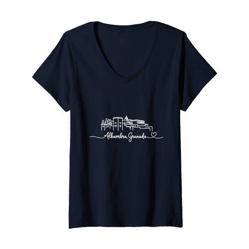 Family Heritage Gifts Womens Alhambra, Granada, Spain Signature Heart Art - Souvenir V-Neck T-Shirt