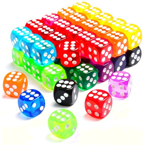 Jrceliy 50 Pieces Colored Dice, 6 Sided Dice for Board Games, 14mm Bulk Dice for Math Learning, Dice for Classroom