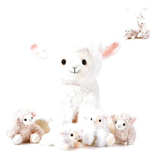 Lenwen 5 Pcs Lamb Stuffed Animal Toys Sets, 14 Inch Mommy Lamb Plush with 4 Cute Babies in Her Zippered Tummy Soft Cuddly Sheep Plushie for Farm Christmas Birthday Gifts(Lovely Style)