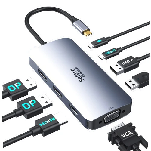 Selore&S-Global USB C Docking Station Dual Displayport Monitor, USB C Hub Displayport with 2 DP, HDMI, VGA, PD Charging, USB A&C 2.0 Ports Multi Monitors Adapter for Dell/HP/Lenovo, etc