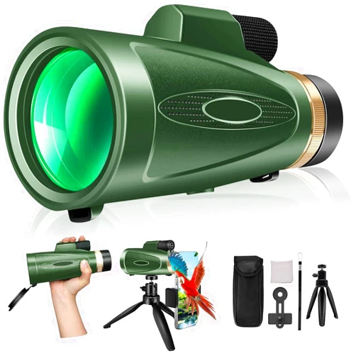 ASxmhGo Monocular Telescope 80x100 High Power with Smartphone Adapter Tripod, Wide Field Monoculars for Adults with BAK4 Prism & FMC Lens, for Bird Watching Hiking Camping Wildlife-Green