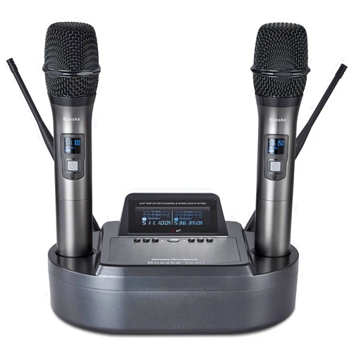 Boeska Rechargeable Handheld Wireless Microphone System UHF Dual Professional Cordless Mic for Home Karaoke, Meeting, Party, Conference, Stage