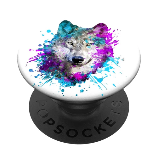 Dramabite Watercolor wolf head colourful painting wolves lover gifts PopSockets Adhesive PopGrip