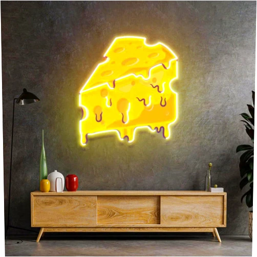 Warmthwish Thick Cheese Neon Sign UV Print Melting Cheese Led Neon Pop Art Sweet Shop Coffee Wall Decor Kitchen Restaurant Home Decor (20 inch)