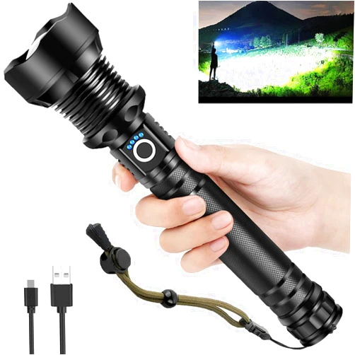 OMALIGHT Flashlights High Lumens Rechargeable,990000 LM XHP90.2 Super Bright LED Flashlight with Zoomable & 5 Modes & Waterproof for Camping