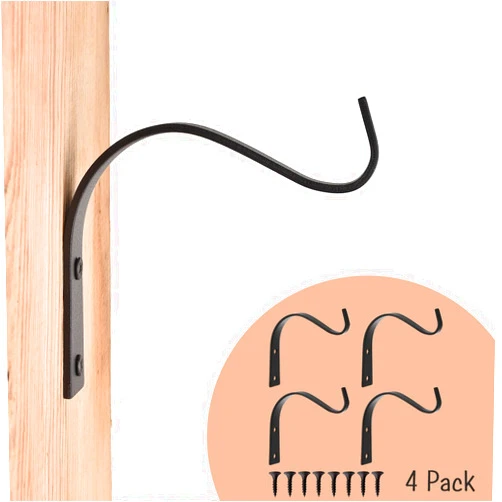 Onsogi 4 Inch Iron Wall Hooks for Plant Hanger Bracket Indoor Outdoor, Wall Mount Rustic Decor for Light, Lanterns Fence, Bird Feeders, Wind Chimes