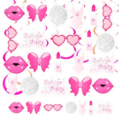 Blmsian Pink Party Decorations，Barbie Decorations，，Barbie Birthday Decorations， Pink Let's Go Single Party Decoration，Pink Birthday Decorations