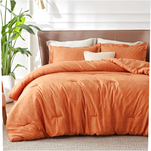 Bedsure Queen Comforter Set - Pumpkin Comforter Queen Size, Soft Bedding for All Seasons, Cationic Dyed Bedding Set, 3 Pieces, 1 Comforter (90