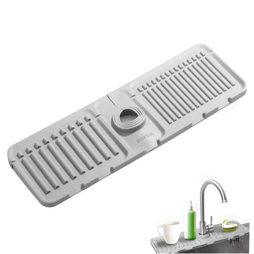 KOURRTER Faucet Mat for Kitchen Sink - 2025 Upgraded Premium Silicone Splash Guard with Fast-Drying Technology: Ideal Protective Tray for Stone Sinks in Kitchen & Bathroom (Gray17.5x5.5in)