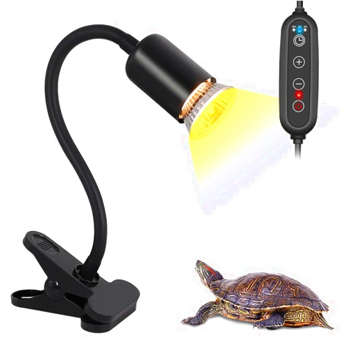 DOMICA Dimmable Reptile Heat Lamp with Timer + 75W UVA UVB Light Bulb, Basking Spot Light Simulated Sunlight, Heating Lamp for Turtle, Lizard, Snake, Beared Dragon, Amphibians