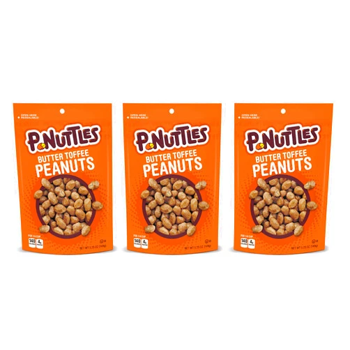 P-Nuttles Butter Toffee Peanuts 5.25 Ounce - Resealable Snacking Bags of P-Nuttles, Made in the USA, Kosher (Pack of 3) (Original)