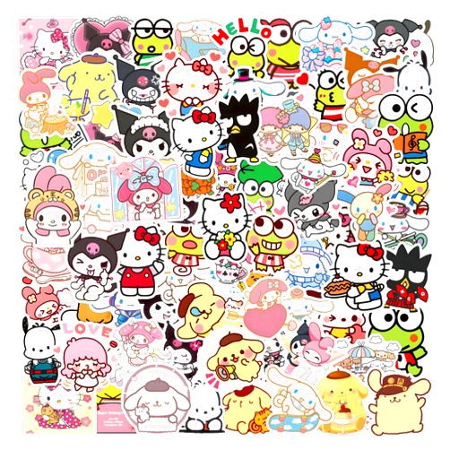 Wanhuatong 200Pcs My Melody and Kuromi Stickers, Hello Kitty Pompompurin Keroppi Cinnamoroll Stickers for Kids,Water Bottle Stickers for Kids,Skateboard Stickers for Teens Girls Kids (White)
