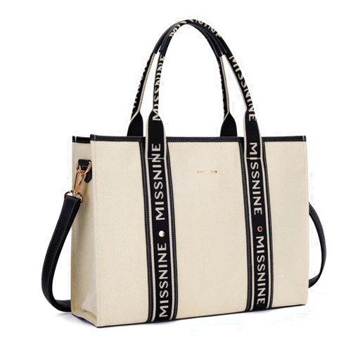 Missnine Tote Bag Canvas Laptop Bag 15.6 inch Briefcase for Women Large Capacity Handbag for Office, School, Travel