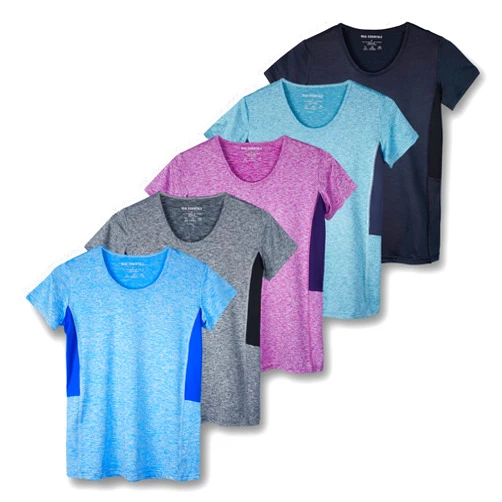 Real Essentials 5 Pack: Women's Dry Fit Tech Stretch Short-Sleeve Crew Neck Athletic T-Shirt (Available in Plus Size)