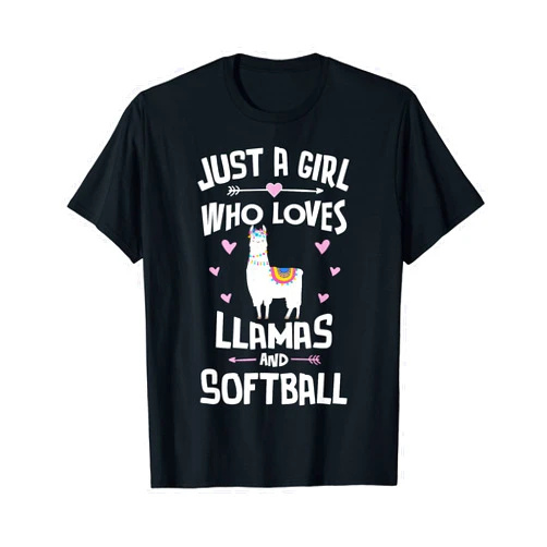 Llamas Memme Just A Girl Who Loves Llamas And Softball Gift Women T-Shirt