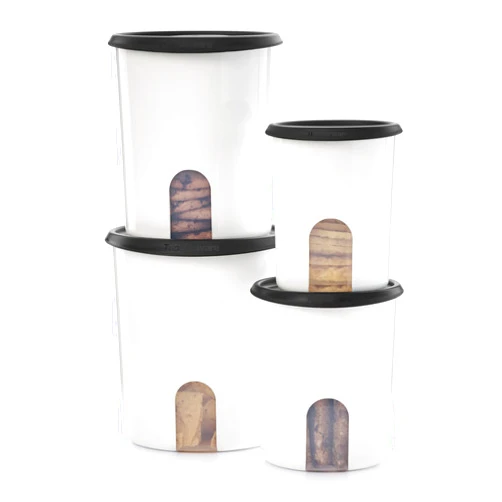 Tupperware Brand 8-Piece One Touch Reminder Canister Set (4 Dry Food Storage Containers + 4 Lids) - Black - Airtight, Dishwasher Safe & BPA Free