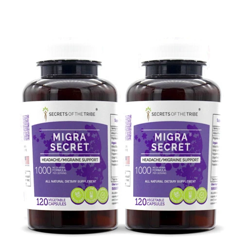 Secrets of the Tribe - Migra Secret, Headache/Migraine Support, Herbal Supplement Blend (2x120 Capsules)