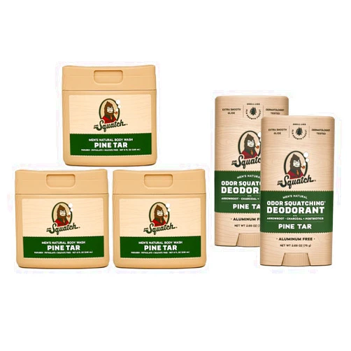Dr. Squatch NEW Body Wash and Deodorant for Men Gift Set | No Paraben, Phthalate, Sulfate | Odor-Squatching, Aluminum-Free | Pine Tar Body Wash (8 oz, 3-Pack) & Deodorant (2.56 oz, 2-Pack)