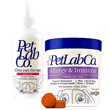 Petlab Co. PetLab Co – Allergy Bundle: Allergy & Immune Specialized Dog Probiotics for Occasional Seasonal Allergy Support Daily 30 Count & Dog Ear Wash, Formulated to Moisturize, and Cleanse Ears 4 Ounces