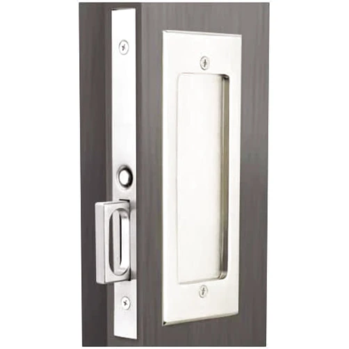 Emtek 2114 7-1/4 Inch Height Passage Pocket Door Mortise Lock from The Modern Rectangular Collection (Satin Nickel)