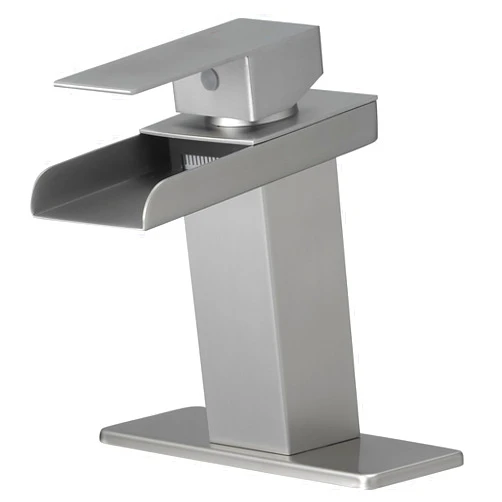 BWE Waterfall Bathroom Faucet Brushed Nickel for Sink 1 Hole Vanity Lavatory RV with Supply Hose Combo Parts Basin Commercial Single Handle Rustic Faucets Mixer Tap