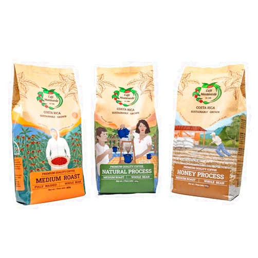 Cafe Monteverde Natural, Honey & Medium Roast - Whole Bean Coffee - Single Origin Costa Rica Arabica Coffee (1 LB) - Set of 3