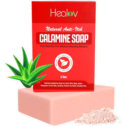 Healov Calamine Soap Bar for Itching – All Natural Instant Itch Relief – Calming Calamine Soap for Itchy Skin, Insect Bite, Eczema, Ivy Rash, Chicken Pox – Pure Raw Anti-Itch Defense Cleansing Skincare