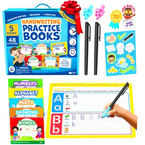 Momo & Nashi Magic Grooved Writing Practice for Kids - Grooved Handwriting Practice for Kids 5-7 8-10 Magic Copybooks - Tracing Books for Ages 3-5 - Preschool Learning Activities, Gifts for 5 Year Old Girls