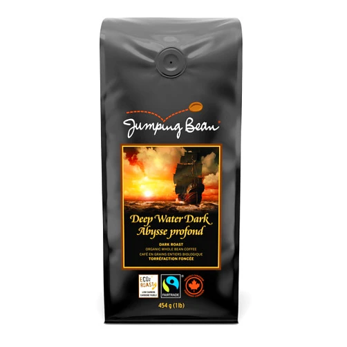 Jumping Bean Organic Deep Water Dark Whole Bean Coffee, 454 GR