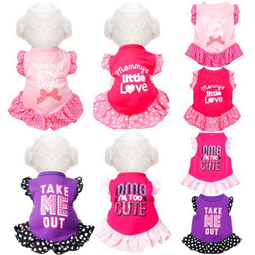 Frienda 4 Pieces Pet Dress Shirt Cute Dog Sundress Printed Dog Princess Dress Puppy Summer Apparel Clothes Dog Skirt Shirt with Ruffles Dress for Small Dog Cats Puppy (M)