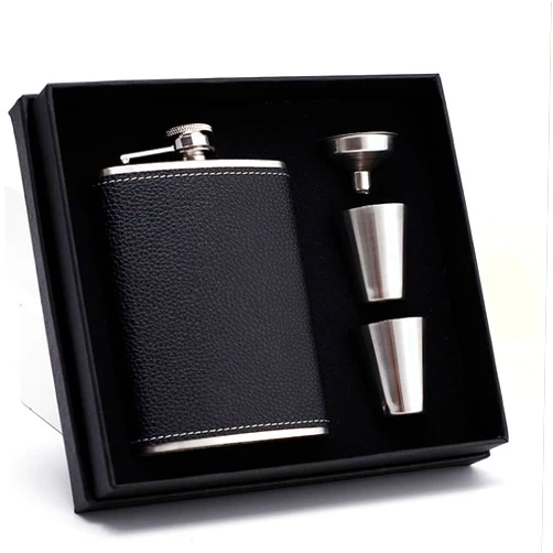 ROIMOE Hip Flask for Liquor Black Leather Flask 8 Oz 18/8 Stainless Steel Soft Touch Leather Wrap Flask Gift Set with 2 Cups & Funnel 100% Leak Proof Whiskey & Rum & Vodka Flasks for Men Women
