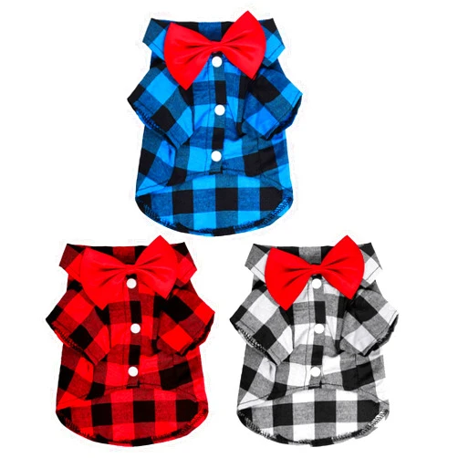 Tongcloud 3 Pack Plaid Puppy Cat Shirt Cute Dog Shirt Cat Shirt Dog Plaid Shirt Dog Shirts for Large Dogs Cats Birthday Party and Holiday Photo