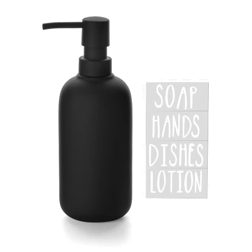 Viosuniu Ceramic Soap Dispenser - Elegant Hand Soap Pump with 4 Labels (Soap, Dishes, Lotion, Hands) - Durable & Stylish Ceramic Design for Kitchen & Bathroom, Refillable Liquid Soap dispenser (Black)
