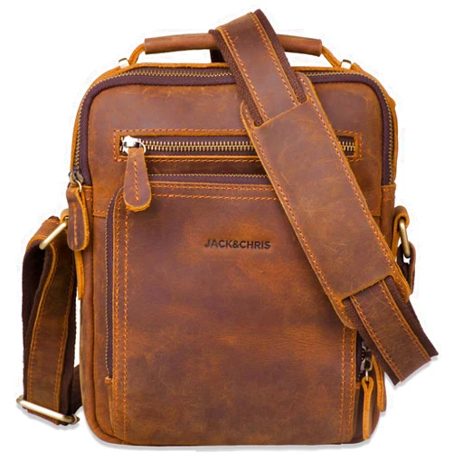 Jack&Chris Leather Messenger Bag for Men, Man Purse Crossbody Bags for Work Business