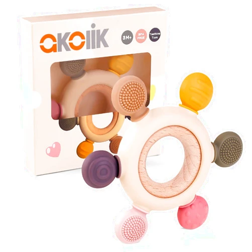 akolik Teething Toys for Babies, Baby Teethers Toy Teething Ring Silicone, Grasping Teething Toy, BPA Free Teething Newborn Accessories for Baby 0 3 6 9 12 18 Months