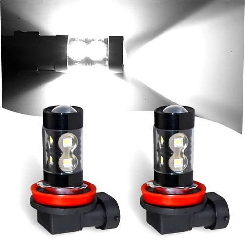 Dawfall Pack-2 Car H11 LED High Power Fog Lamp, 10SMD 50W 6000K CREE Chip Super Bright Waterproof Anti-fog Front Lighting Bulb, Alloy Lamp Body 60000H Bulb Replacement, Universal for Cars (White)