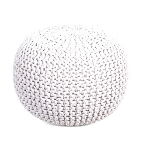 BIRDROCK HOME Round Pouf Ottoman | Cotton Braided Foot Stool with Bean Bag Filling | Boho Foot Rest for Living Room & Bedroom | Compact & Comfortable Seating, Lightweight & Soft | Ivory