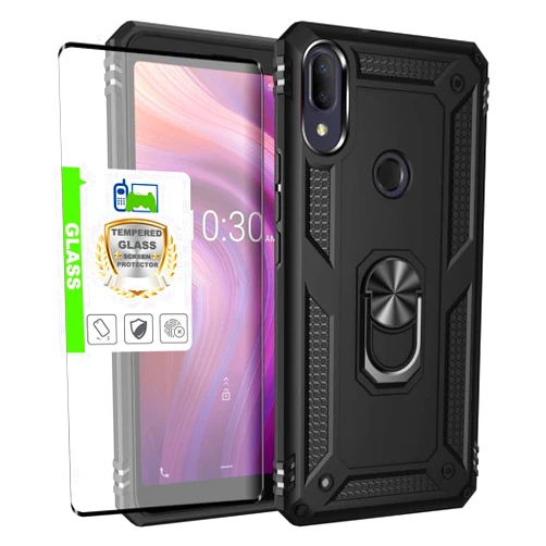 Telegaming for Alcatel 3V Phone Case(2019), with Screen Protector Ring Kickstand, Shock Absorption Car Mount Holder Magnetic Suction Bracket Case for Alcatel 3V (2019)- Black