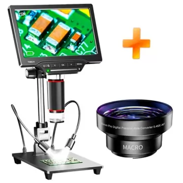 TOMLOV DM201 Max Digital Microscope + Wide Angle Lens WL01, 25MP HDMI Microscope with 7 inch IPS Screen, Bottom Transmitted Light, Entire Coin Microscope,Soldering Microscope, PC/TV Compatible, 32GB