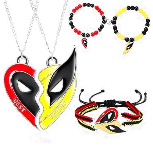 Qixiang CB Deadpool and Wolverine Necklace-Bracelets Set,Matching Best Friend Necklace Couples Bracelets,Superhero Series Friendship BFFs Necklace Couples Jewelry Deadpool Costume Wolverine Accessories
