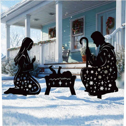 Doesen Metal Nativity Scene Outdoor Christmas Decorations, 17” Nativity Silhouette Outdoor Nativity Scene Set, Weather Resistant Outside Nativity Scene Outdoor Yard Stakes for Yard Lawn Garden Pathway